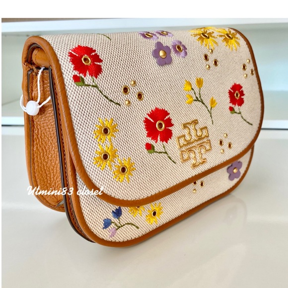 SOLD🌼NEW🌺🌼Tory Burch Britten floral canvas small saddle bag/crossbody - Picture 5 of 16